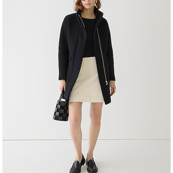 J. Crew Italian Stadium Cloth Wool Black Cacoon Coat 10 T Concealed Zip Jacket - Picture 1 of 8